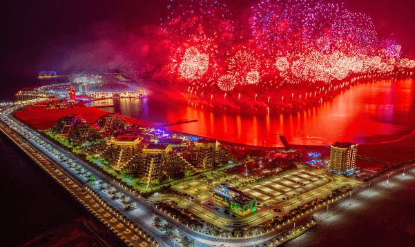 Fireworks-Display-Over-City-Buildings-During-Night-Time